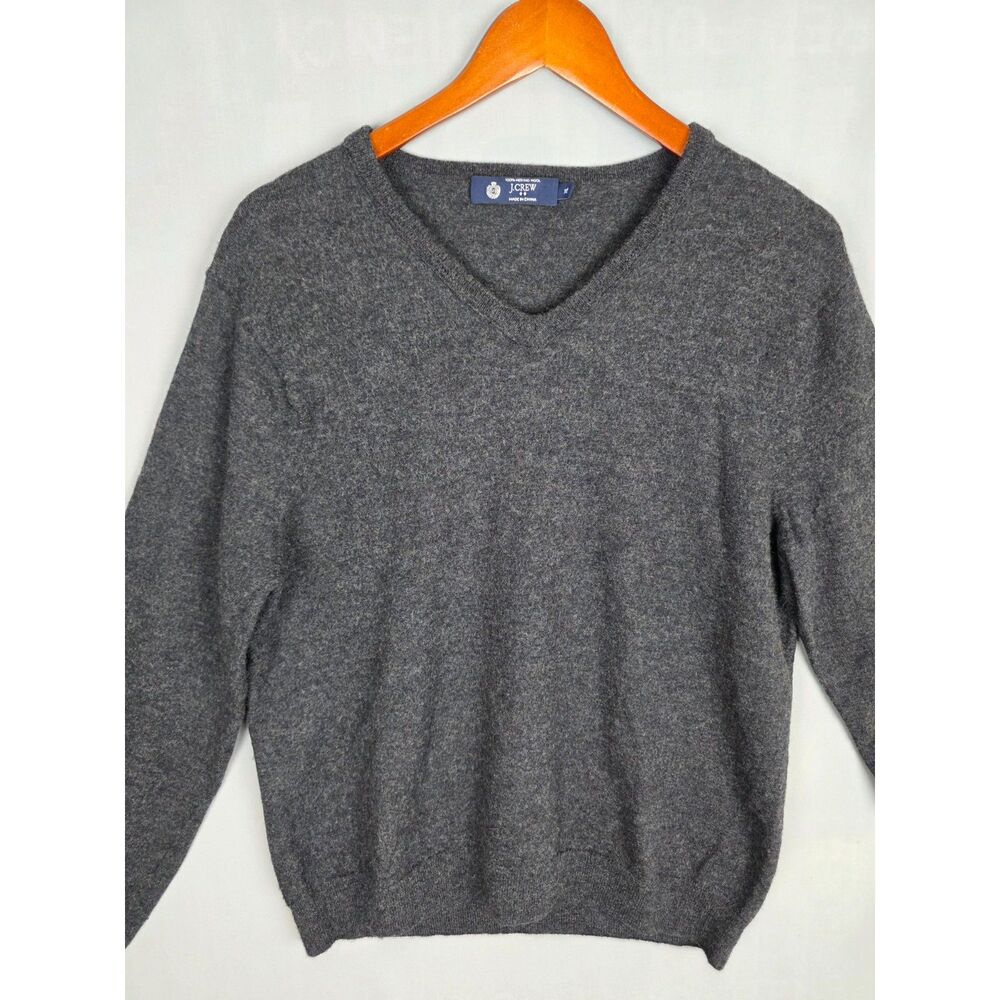 J. Crew 100% Merino Wool V-Neck Sweater Gray XL Preppy Office Business Winter